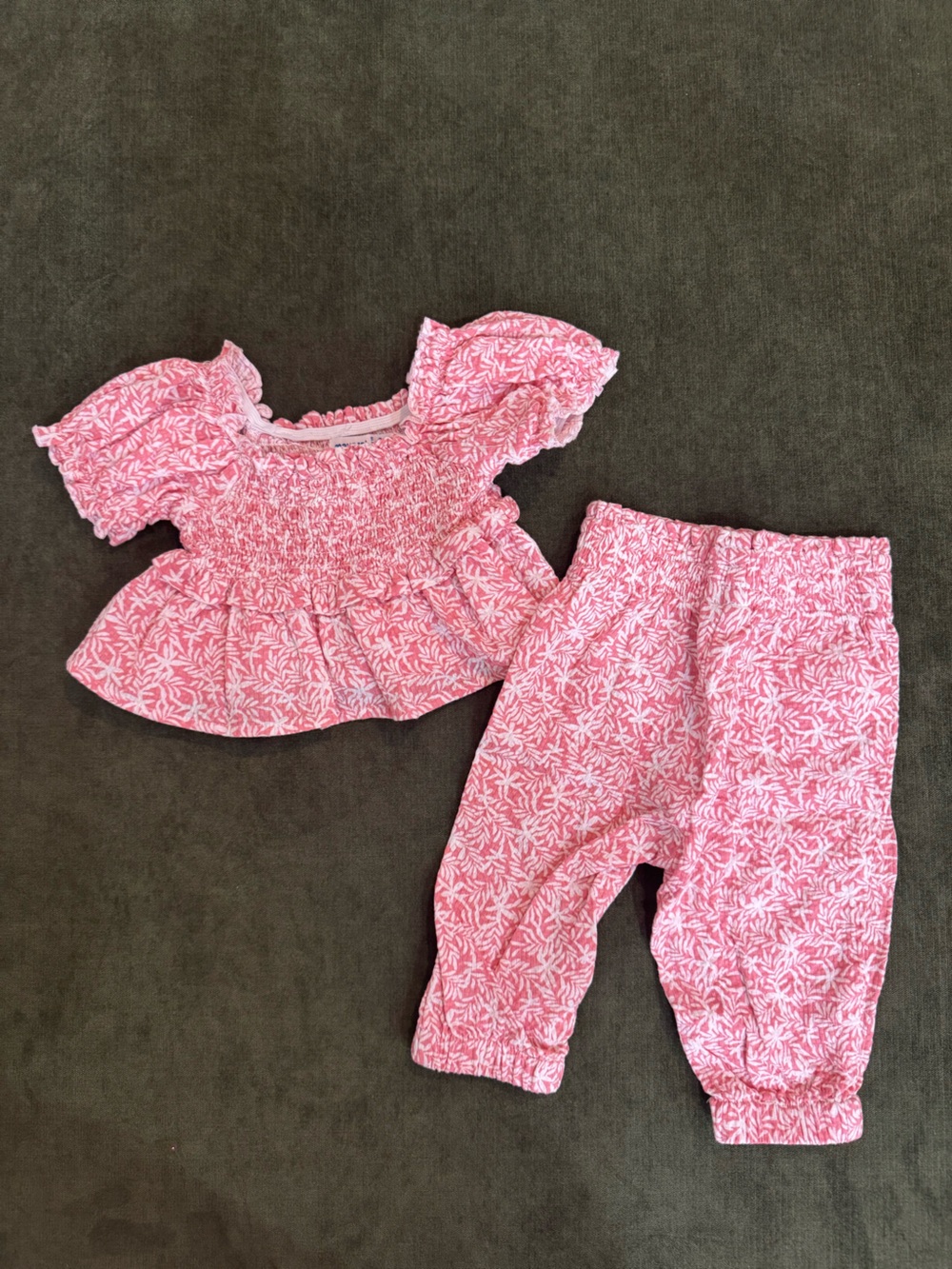 Mayoral Pink Floral Two-Piece Set - Smocked Top & Pants